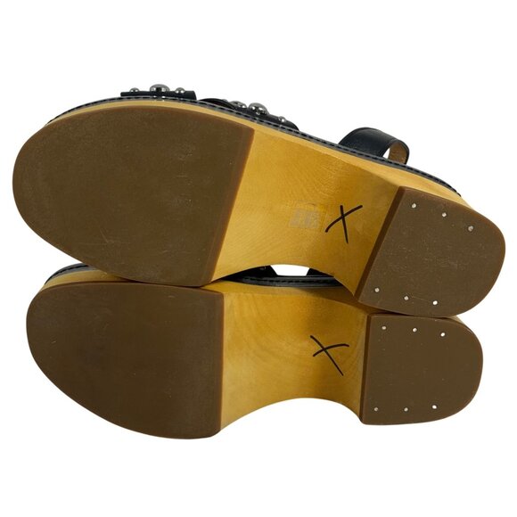 COACH Astor Silver Studded Platform Sandals Black Leather + Charm SZ 5.5 NWOB - Picture 5 of 7